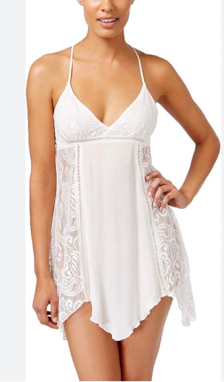 Linea Donatella Flower Child Sheer Lace Chemise Lingerie Nightgown M bohemian